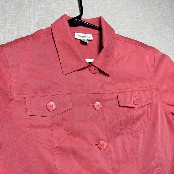 Coldwater Creek Shacket Jacket Shirt Womens PS Pink Pockets Button Long Sleeves - Picture 3 of 9